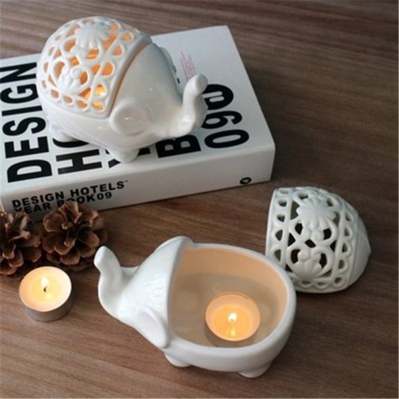 abic arts studio Other - White Ceramic Elephant Candle Holder